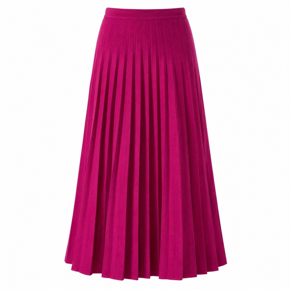 VTG 100 WOOL Adrienne Vittadini Fuchsia Pleated Maxi Skirt Pink Knit Retro - L